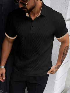 Polo met V-neck en jacquard patroon