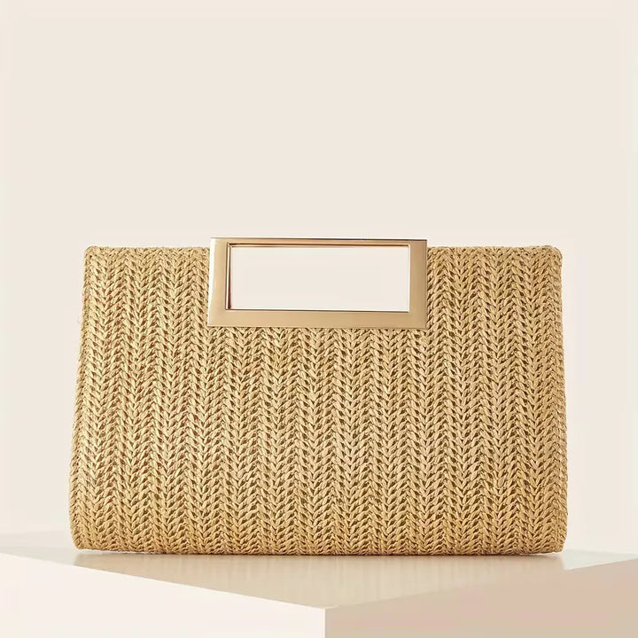 Woven clutch met vierkante handgreep