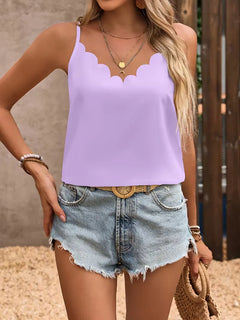 Tanktop met V-hals en scallop trim