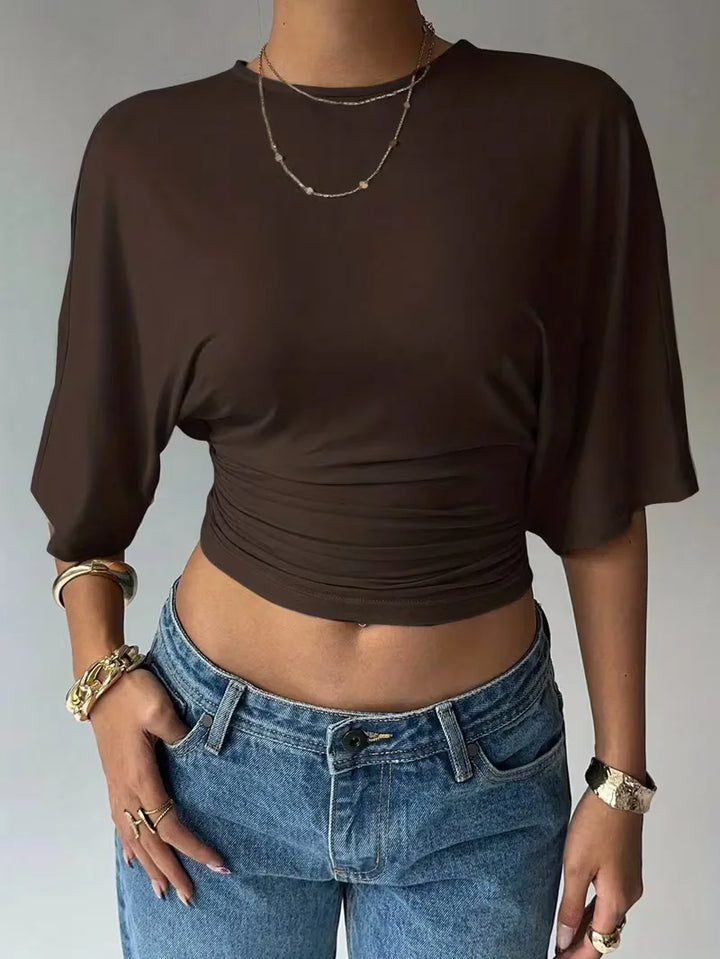 Cropped T-shirt met ruched taille