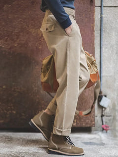Khaki pantalon met hoge taille