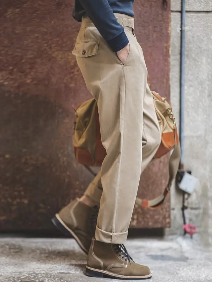 Khaki pantalon met hoge taille