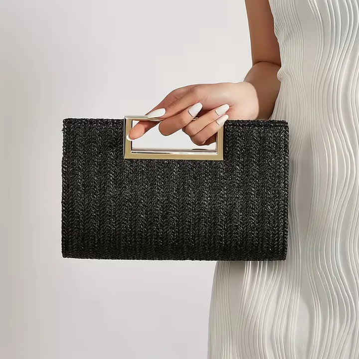 Woven clutch met vierkante handgreep