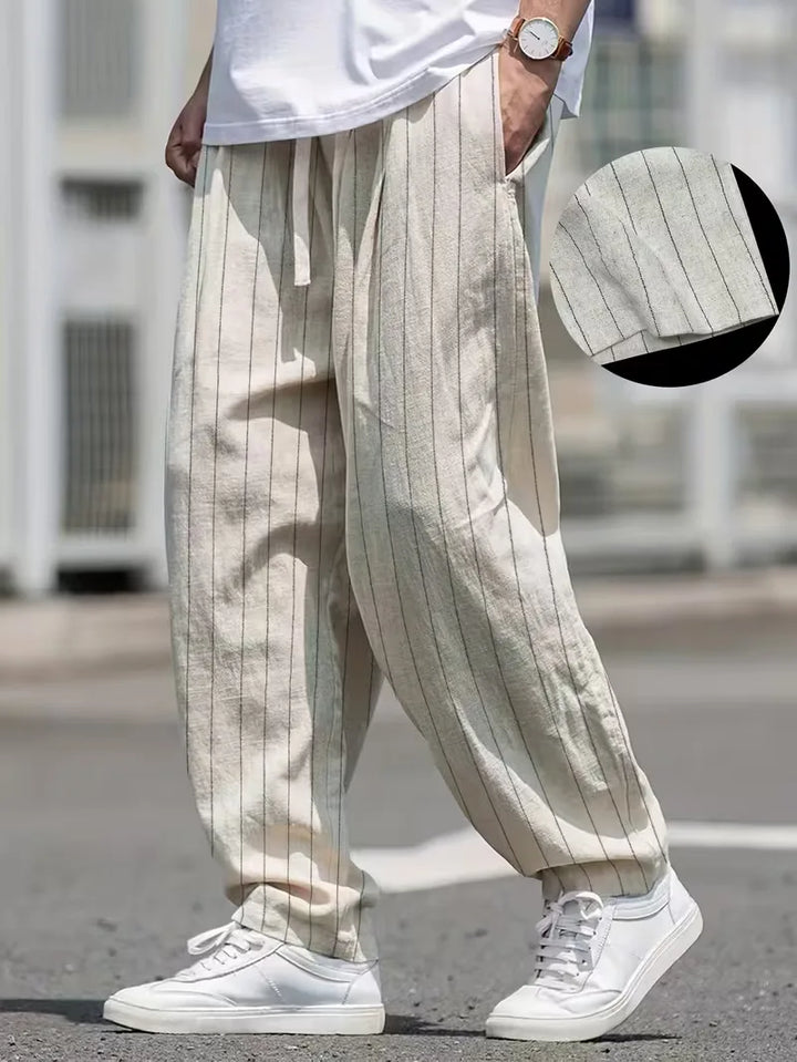 Wide fit pantalons met verticale strepen