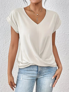 V-hals T-shirt met draped front