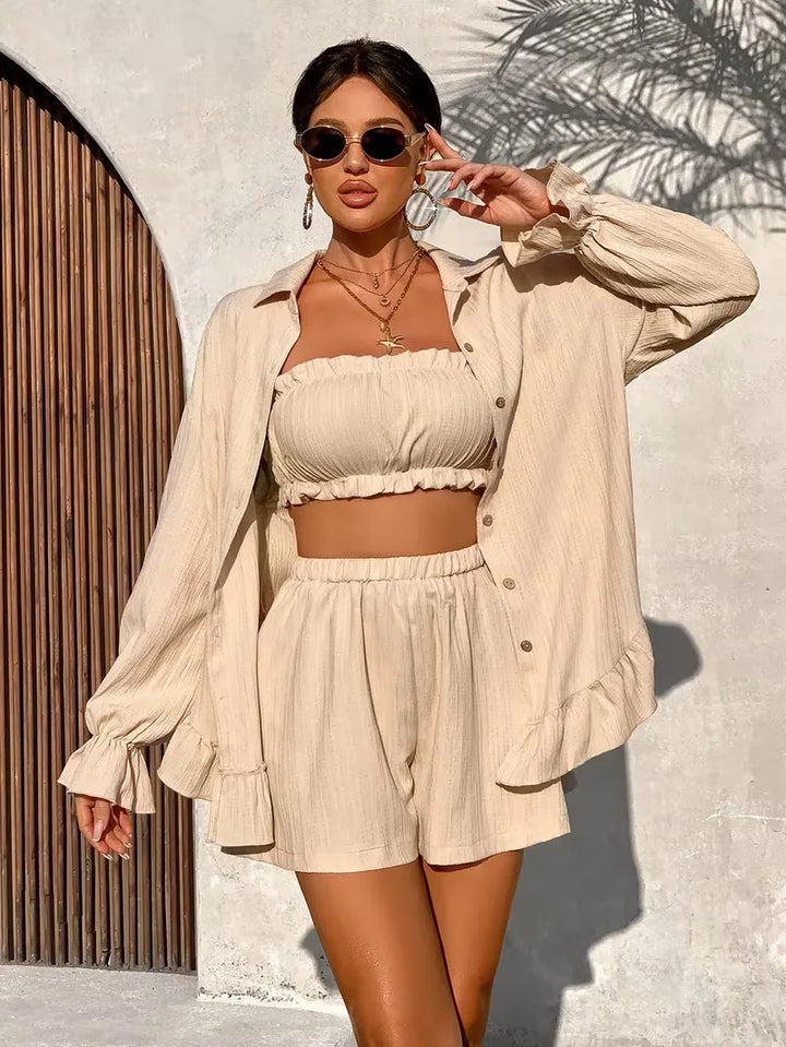 Driedelige set met ruffle details
