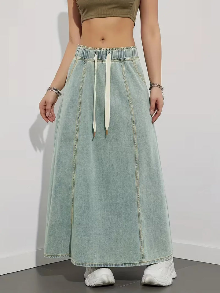 Denim rok met elastische tailleband