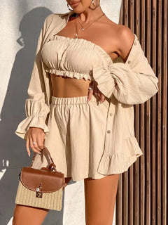 Driedelige set met ruffle details