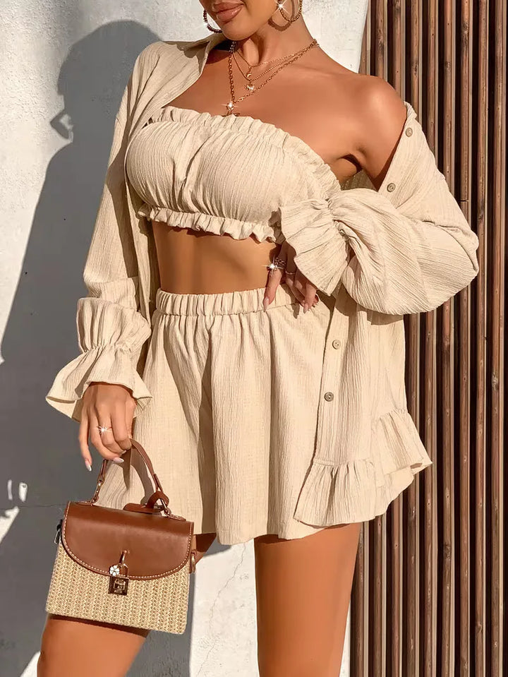 Driedelige set met ruffle details