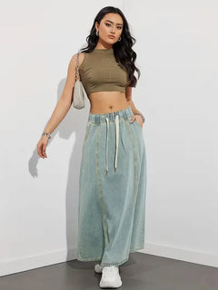 Denim rok met elastische tailleband