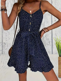 Playsuit met polka dot en V-hals