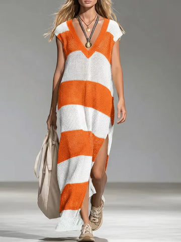 Maxi cover-up met V-hals