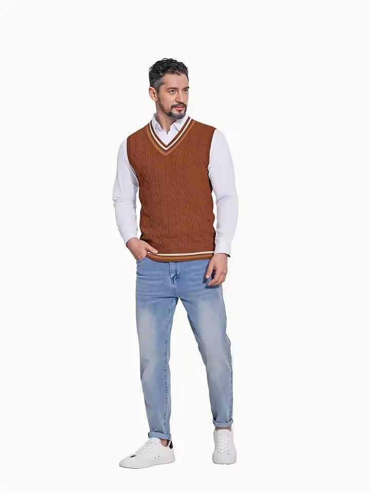 Mouwloos gebreid vest met V-hals