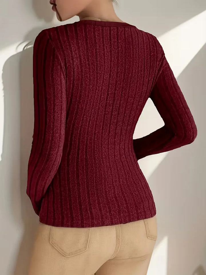 Longsleeve met V-hals en ribbelstructuur