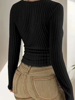 Longsleeve met V-hals en ribbelstructuur