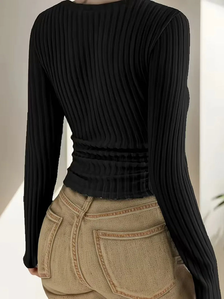 Longsleeve met V-hals en ribbelstructuur