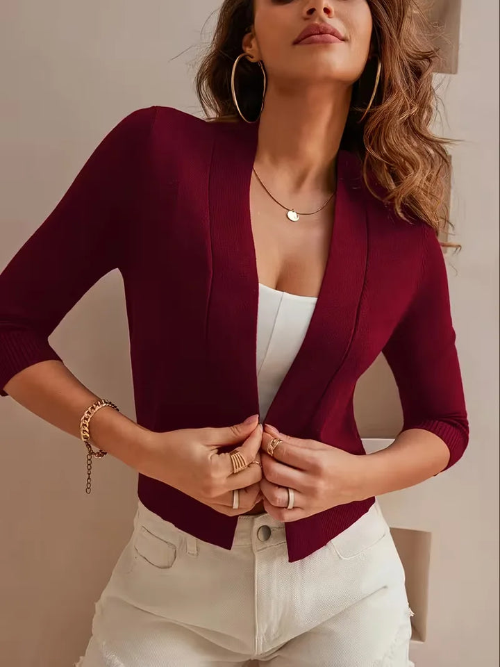 Paarse open-front cardigan 3/4 mouwen