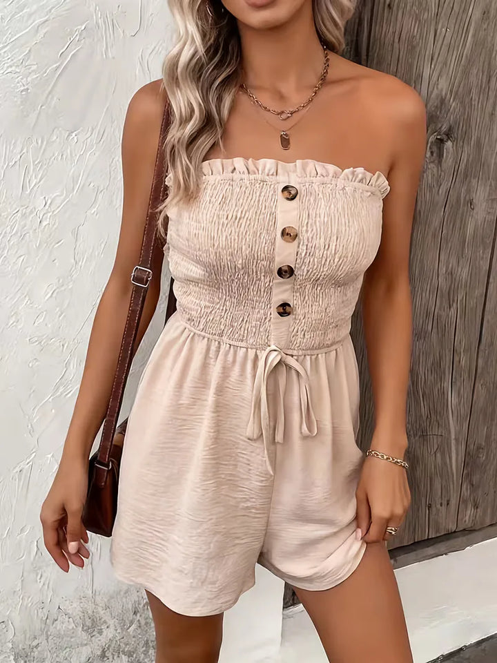 Strapless playsuit met wijde pijpen