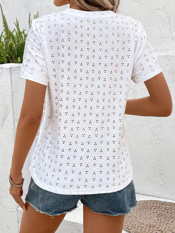 T-shirt met eyelet patroon