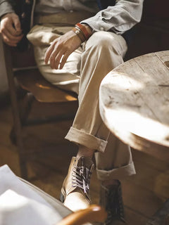 Khaki pantalon met hoge taille