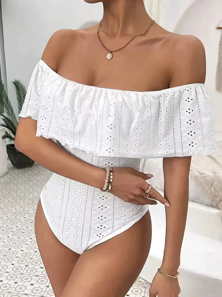 Bodysuit met off-shoulder en ruffles