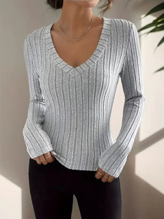 Longsleeve met V-hals en ribbelstructuur
