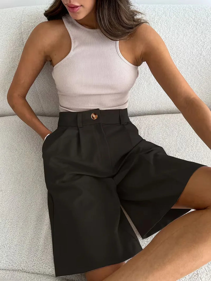 High-waisted straight leg shorts