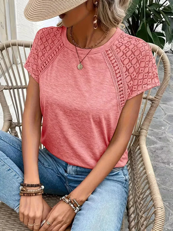 T-shirt met kantdetails korte mouw