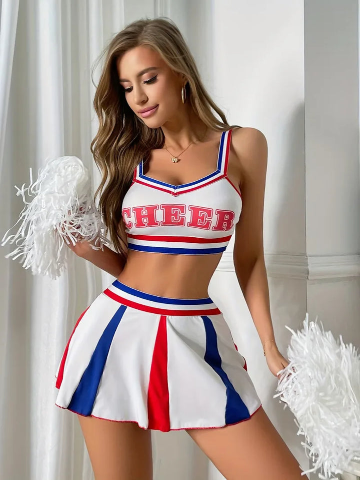 Badkleding cheerleader uniform met sportieve top en korte rok