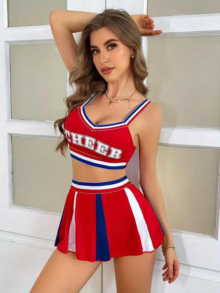 Badkleding cheerleader uniform met sportieve top en korte rok