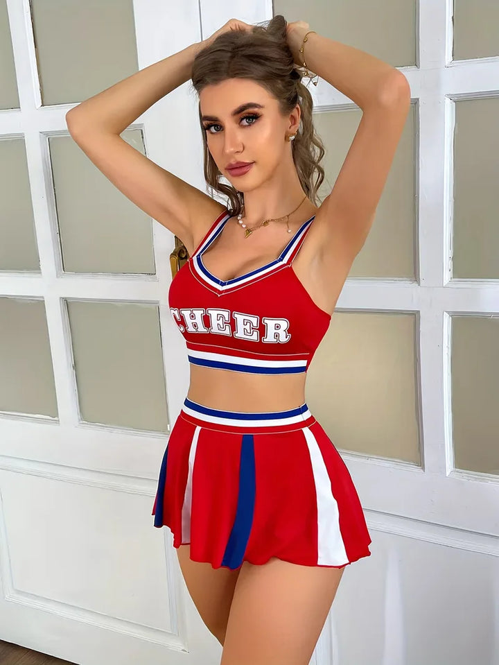 Badkleding cheerleader uniform met sportieve top en korte rok
