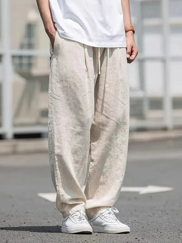 Baggy linnen broek met elastische tailleband
