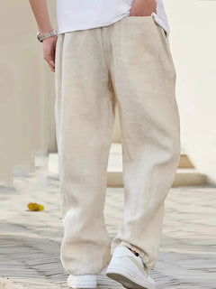 Baggy linnen broek met elastische tailleband