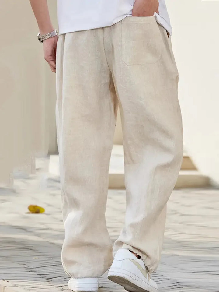 Baggy linnen broek met elastische tailleband