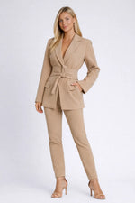 Blazer met strikceintuur en diepe v-hals