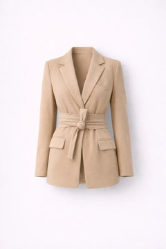 Blazer met strikceintuur en diepe v-hals