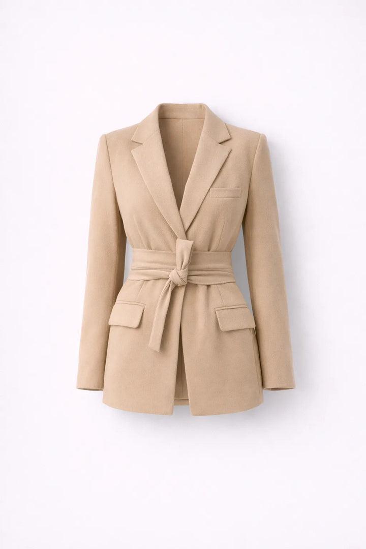 Blazer met strikceintuur en diepe v-hals