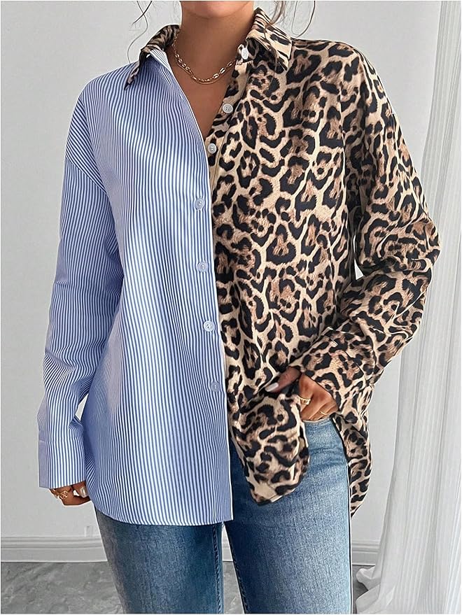 Blouse met colorblock ontwerp en lange mouwen
