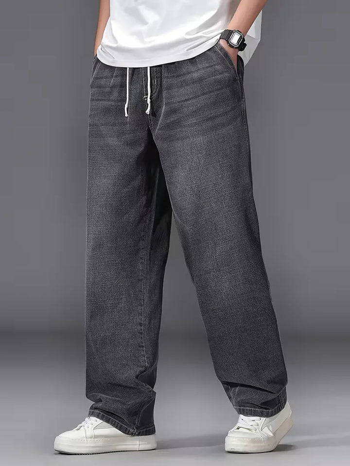 Broek met elastiek heren, los fit denim
