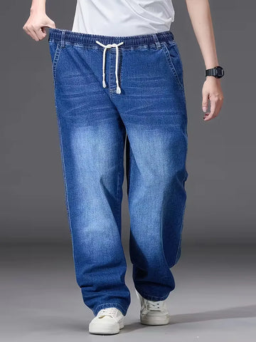 Broek met elastiek heren, los fit denim