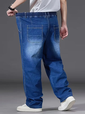 Broek met elastiek heren, los fit denim