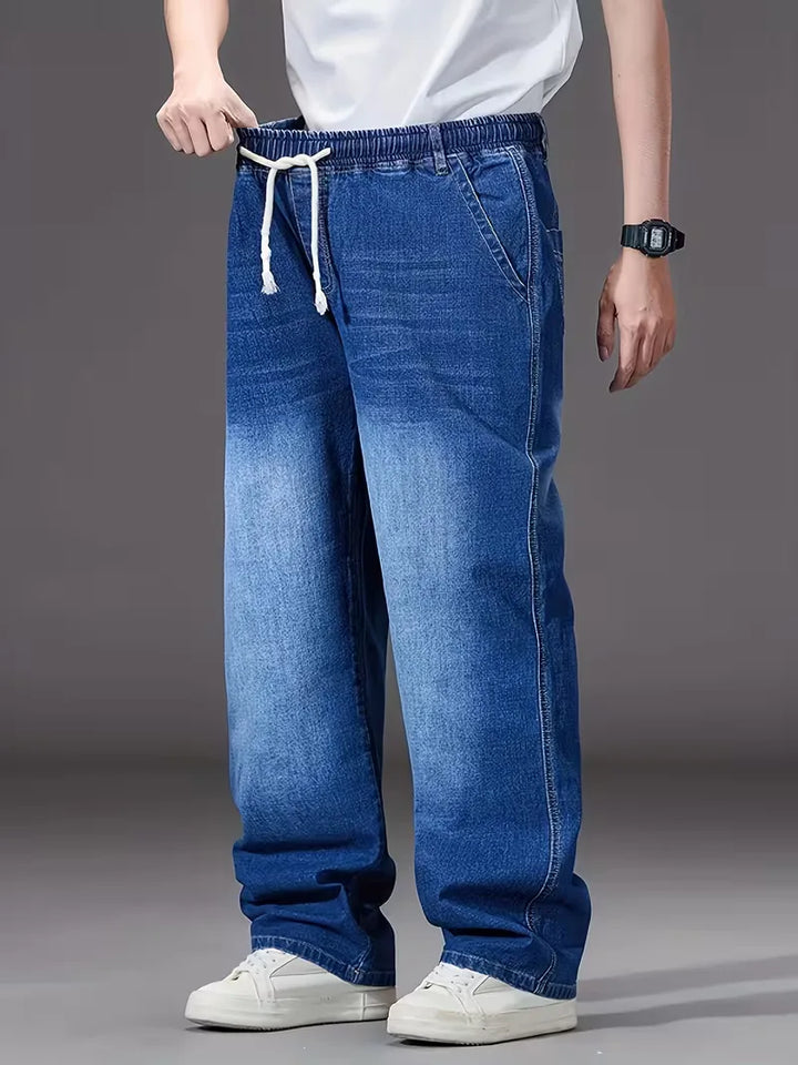 Broek met elastiek heren, los fit denim