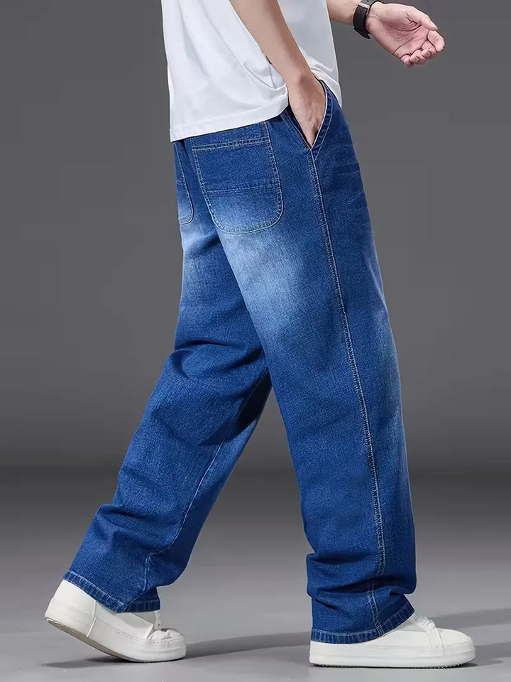 Broek met elastiek heren, los fit denim
