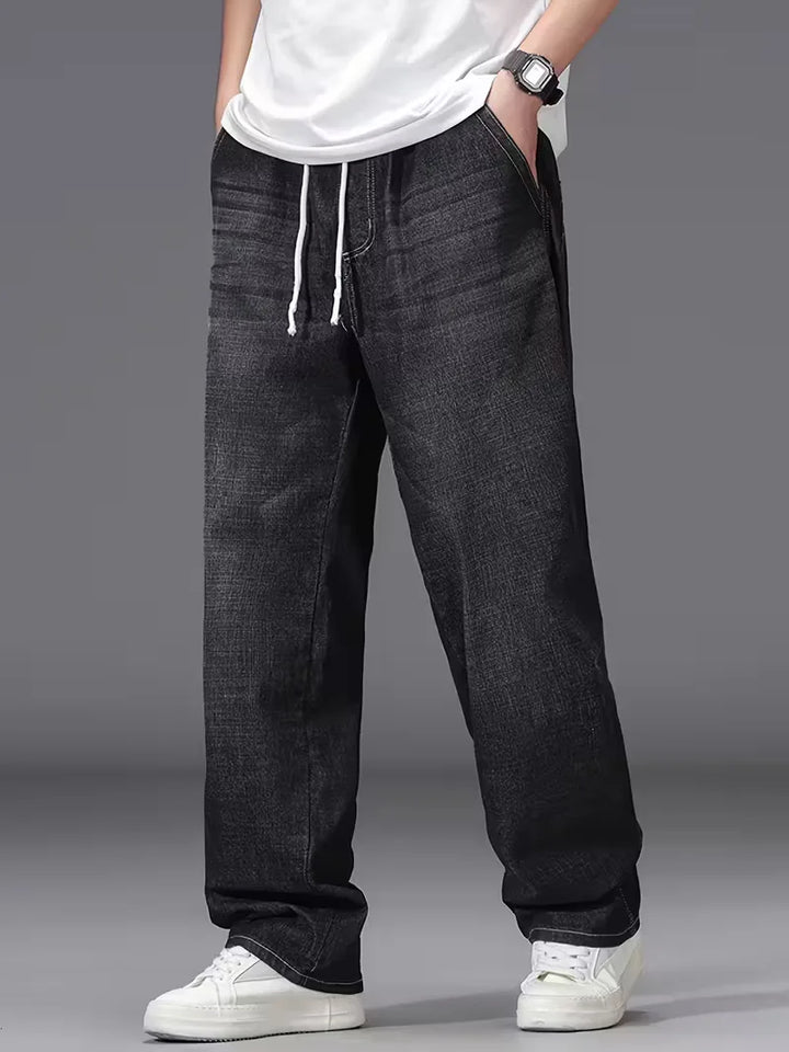 Broek met elastiek heren, los fit denim