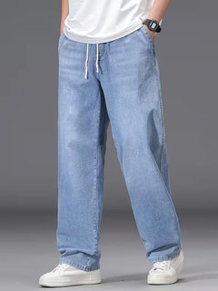 Broek met elastiek heren, los fit denim