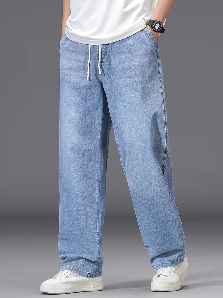 Broek met elastiek heren, los fit denim