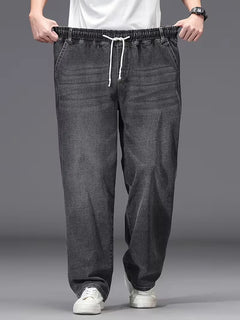 Broek met elastiek heren, los fit denim