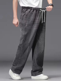 Broek met elastiek heren, los fit denim