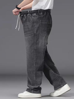 Broek met elastiek heren, los fit denim
