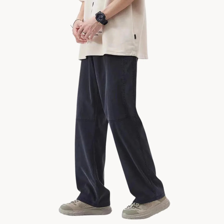 Broek met rechte pasvorm en elastische taille